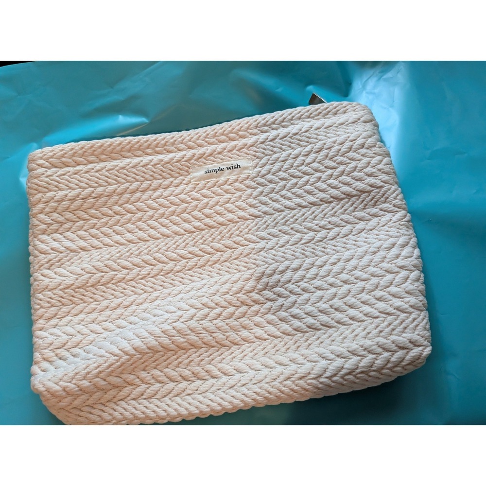 Simple Wish Cream Quilted Chevron Cosmetic Bag Zippered Makeup Pouch Travel Case